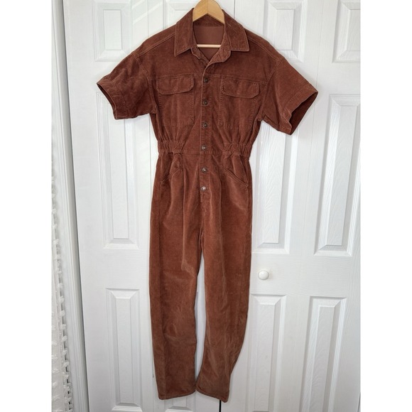 We The Free Pants - Free People Marci Corduroy Jumpsuit Size M Brown Gingerbread Utility Coverall